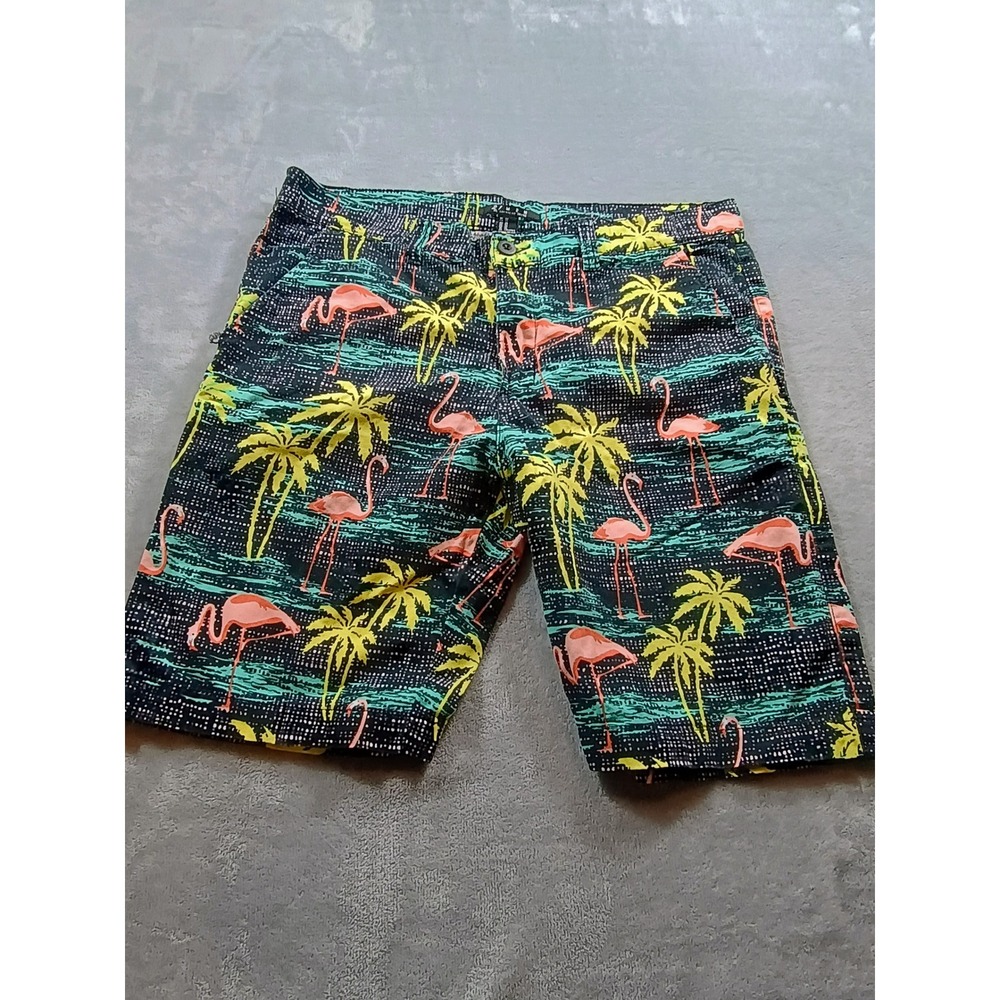 21 Men Mens Flamingo Palm Tree Tropical Shorts Black Size 33 Novelty Print